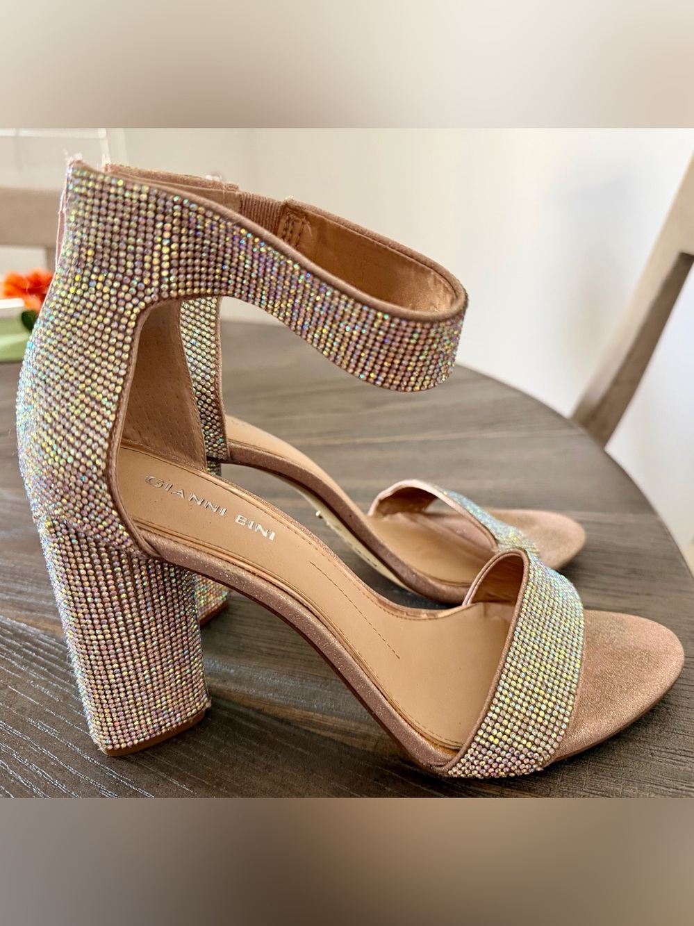 Gianni Bini Iridescent Crystal Block Heel Sandals Size 9